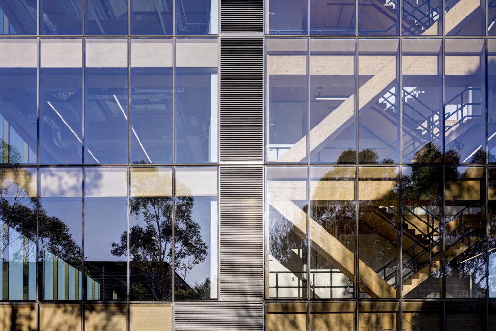 Glass façade and structural frame at The Bond in Norwest