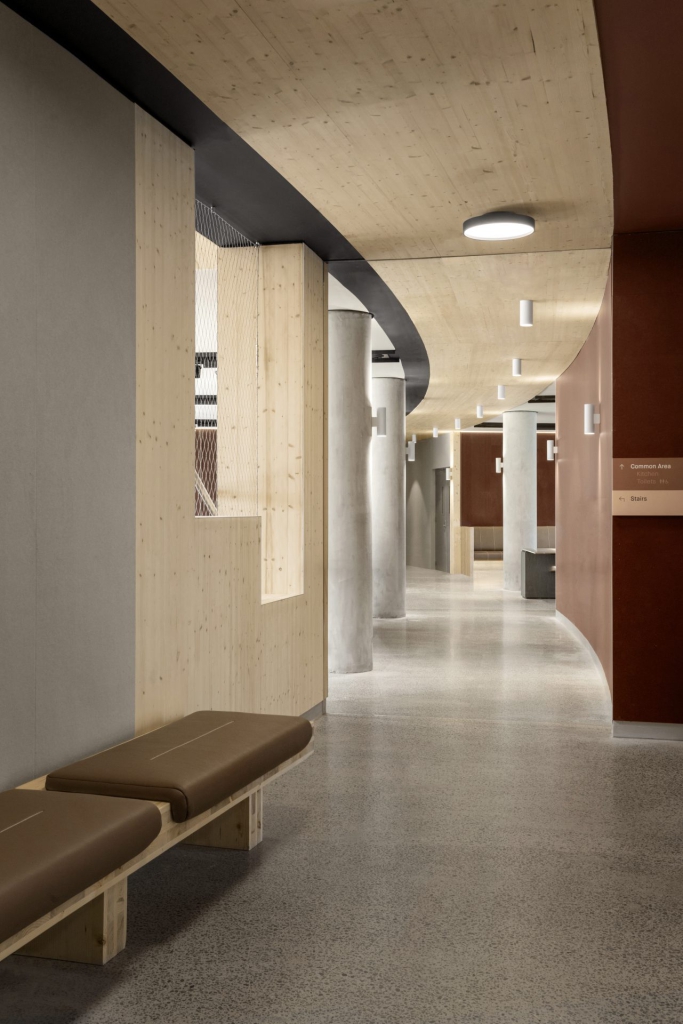 Interior corridor at La Trobe University student accommodation