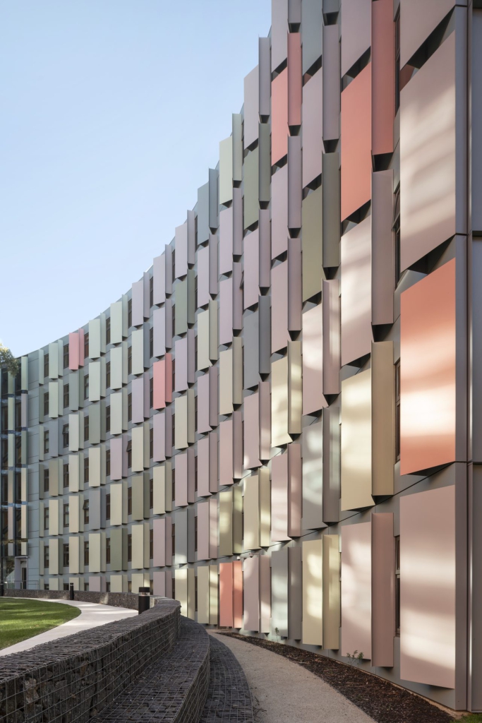 Façade detail of La Trobe University student accommodation