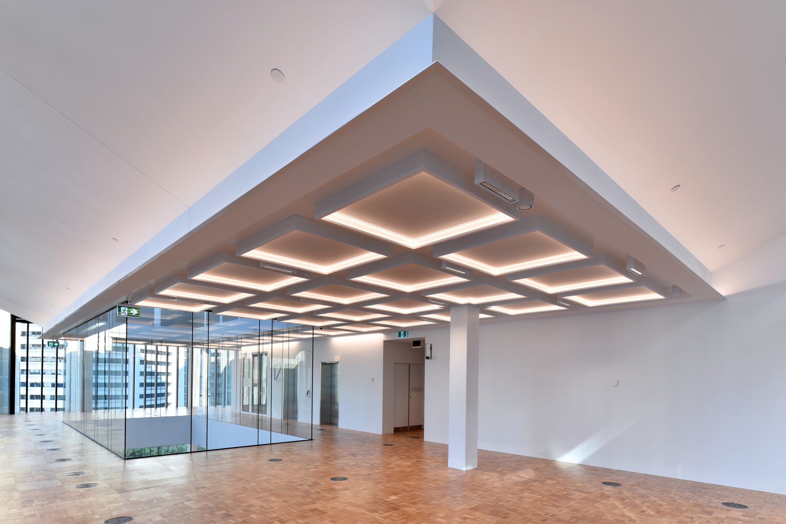 Geometric ceiling feature inside 44 Martin Place