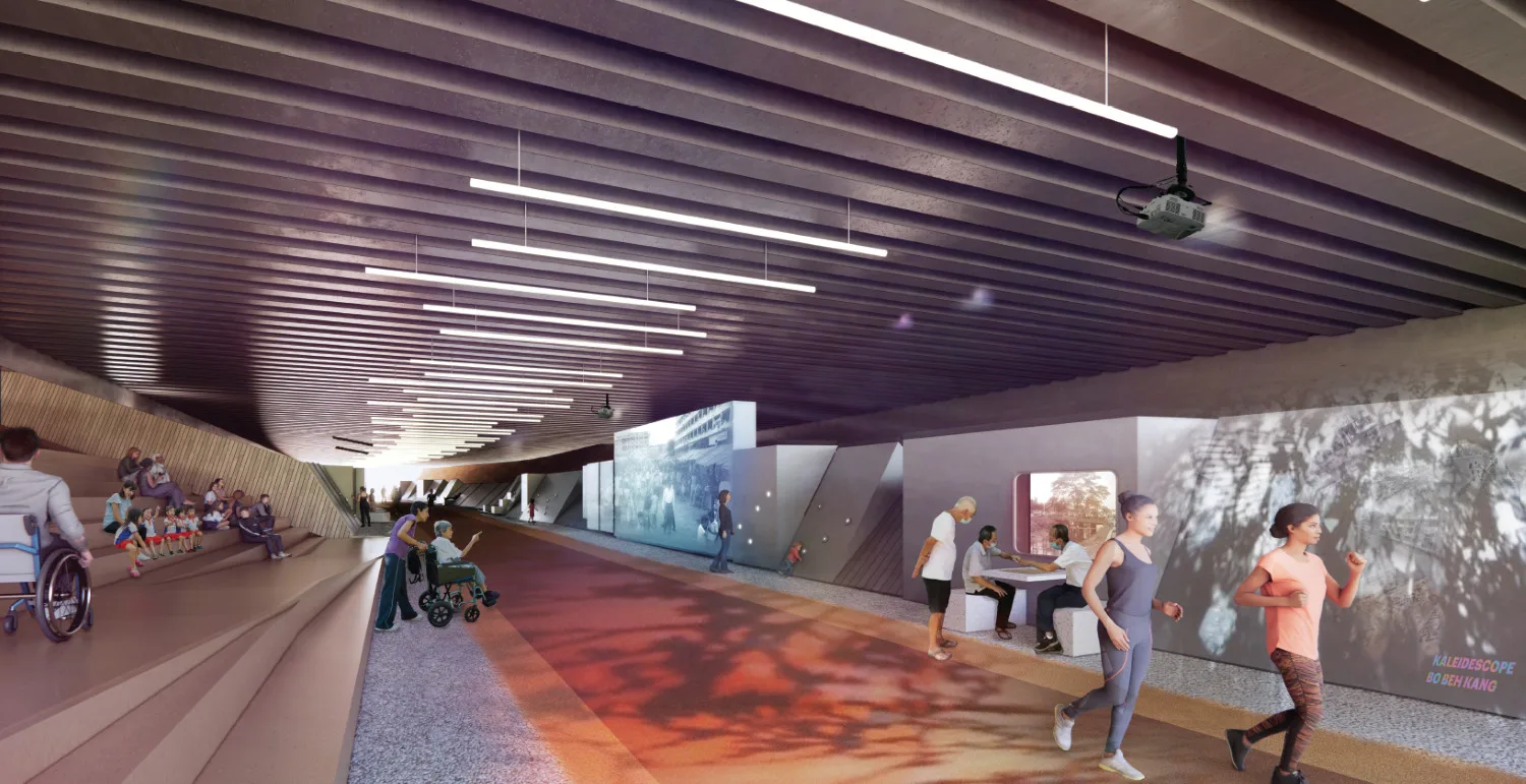 Rendering of a landscaped pedestrian link at Queensway Node